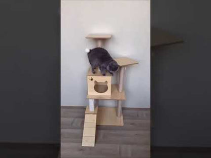 Wooden Cute Cat Tree Scratching Toy Sisal Grinding Paws Climbing Frame Tower