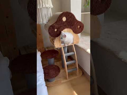 Mushroom Cat Tree Wood Climbing Condo