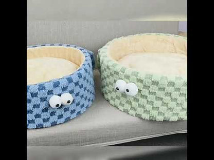Vintage Grid Round Cat Bed 3 Colors Couch