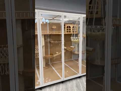 Luxury Panoramic Cat Villa with Glass Walls & LED Lighting