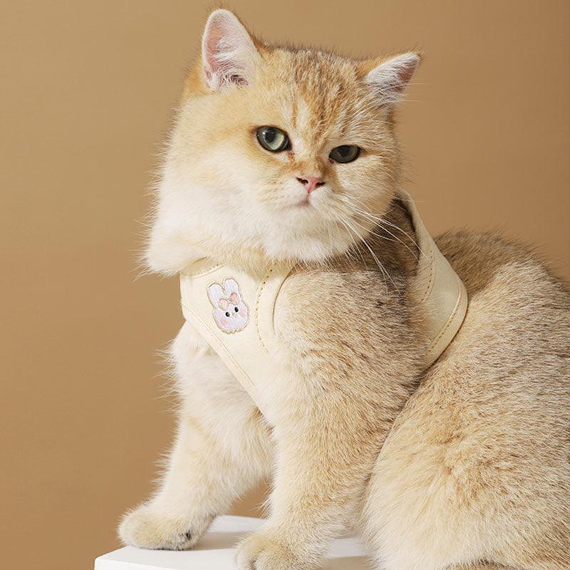 Rabbit Embroidered Cat Leash Set Rice-white Kitty Harness