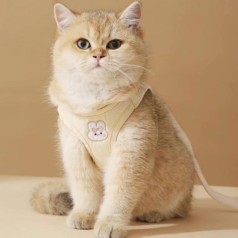 Rabbit Embroidered Cat Leash Set Rice-white Kitty Harness