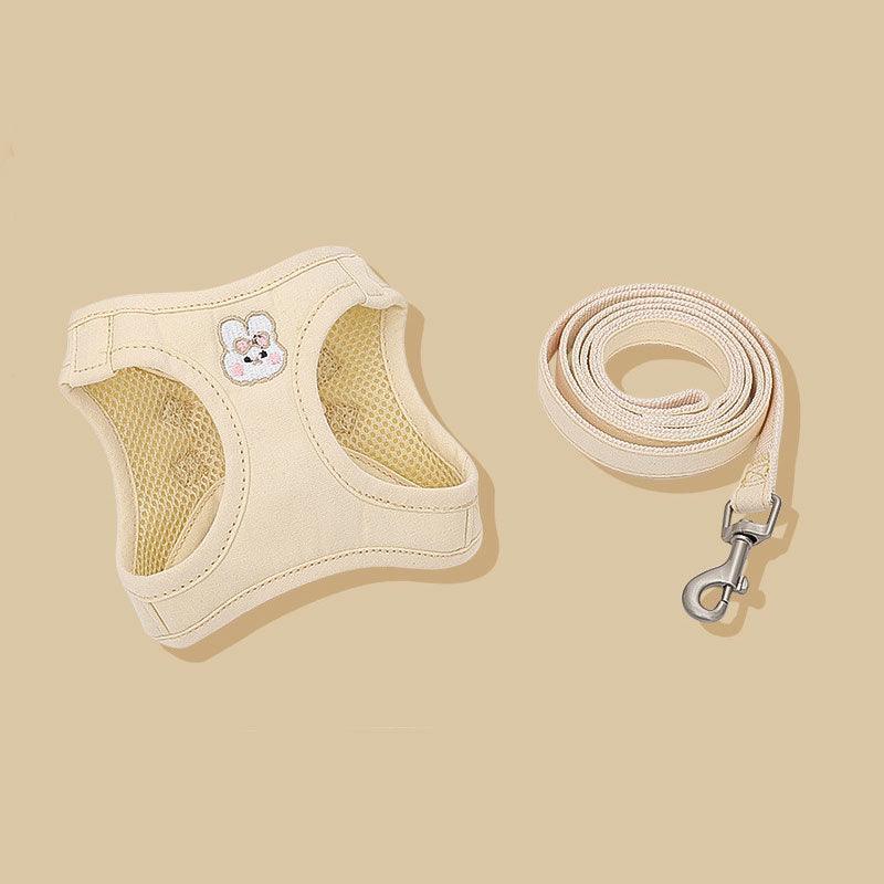 Rabbit Embroidered Cat Leash Set Beige Kitty Harness - MEWCATS