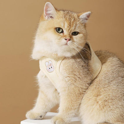 Rabbit Embroidered Cat Leash Set Beige Kitty Harness - MEWCATS