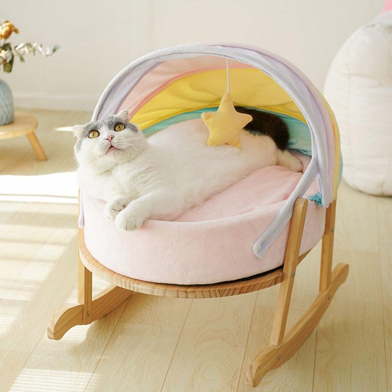 Rainbow Cat Nest Semi-closed Rocking Bed