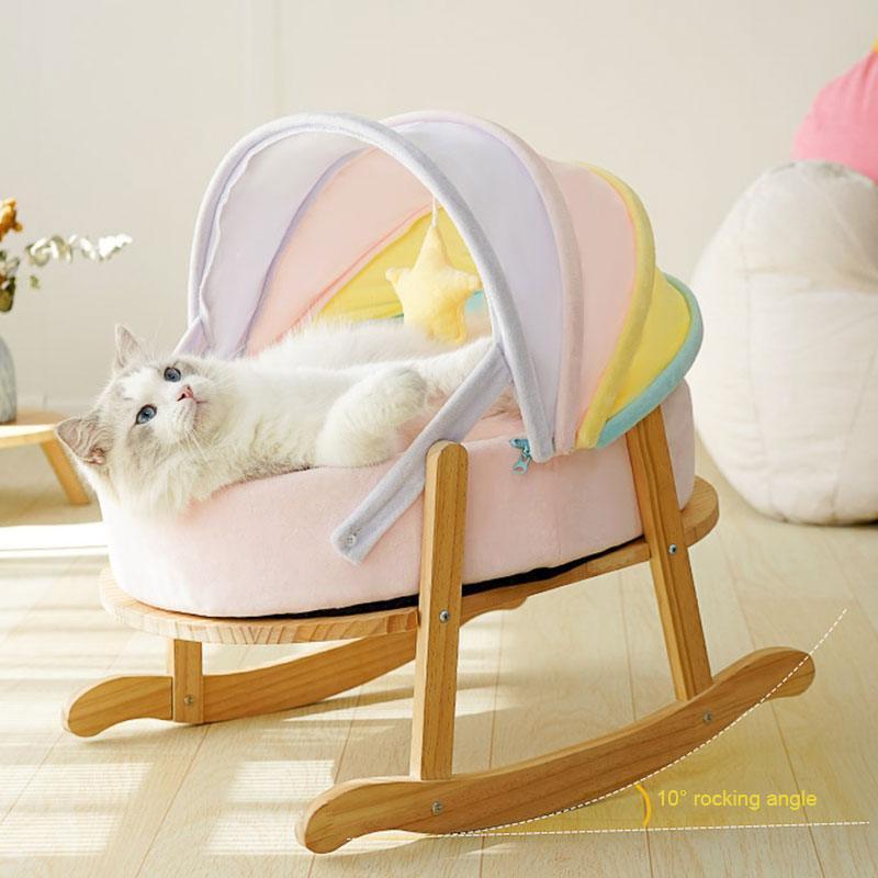 Rainbow Cat Nest Semi-closed Rocking Bed