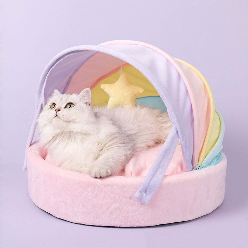 Rainbow Cat Nest Semi-closed Rocking Bed