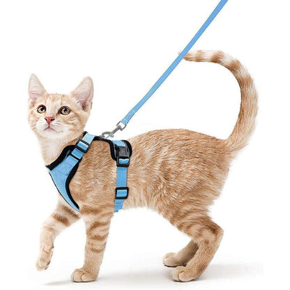 Reflective Strips Cat Leash Set Blue Vest Harnesses