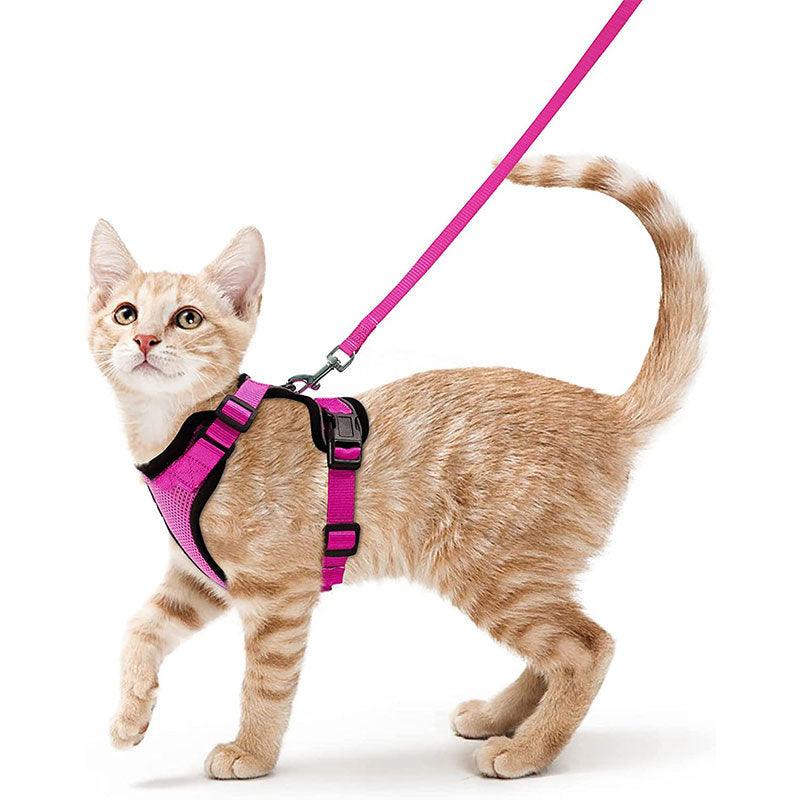 Reflective Strips Cat Leash Set Pink Vest Harnesses