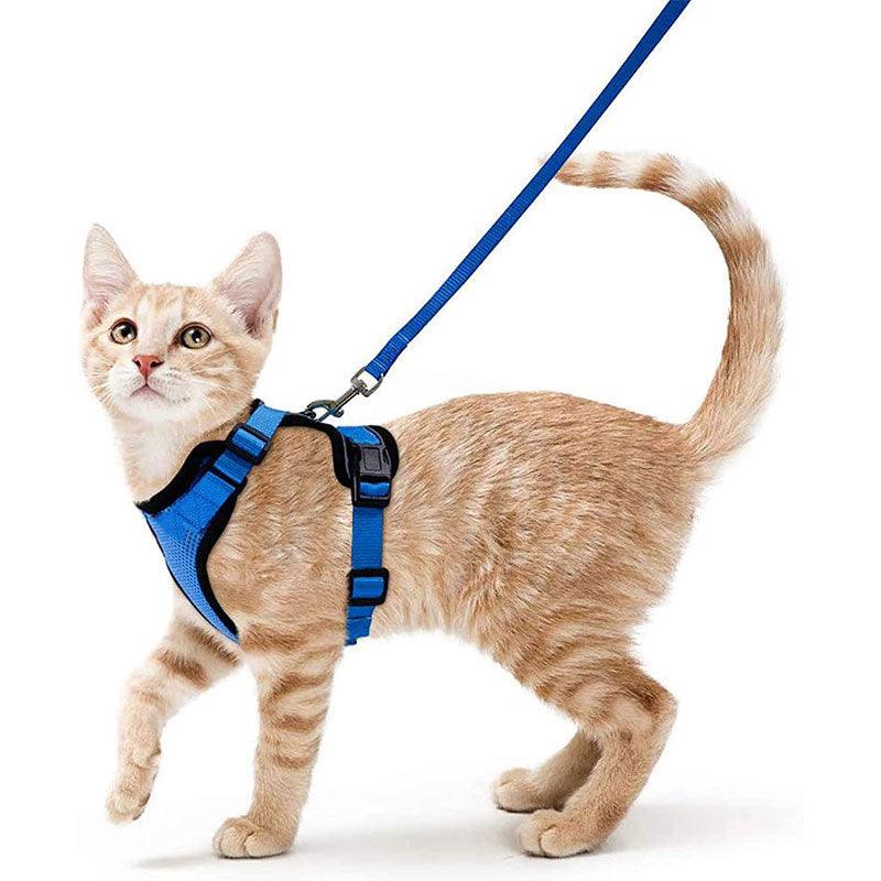 Reflective Strips Cat Leash Set Blue Vest Harnesses