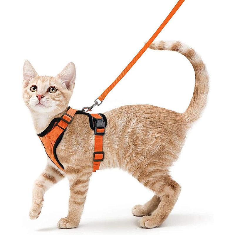 Reflective Strips Cat Leash Set orange Vest Harnesses