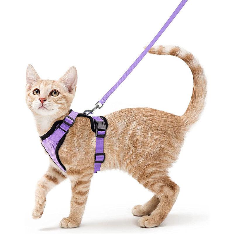 Reflective Strips Cat Leash Set purple Vest Harnesses