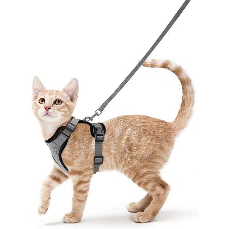 Reflective Strips Cat Leash Set grey Vest Harnesses