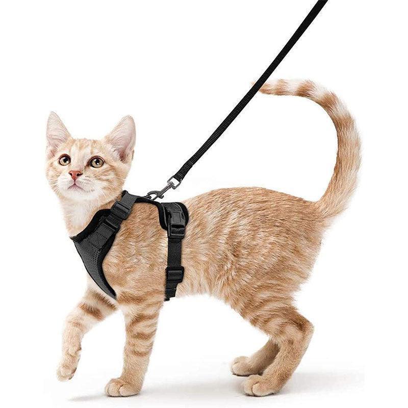 Reflective Strips Cat Leash Set black Vest Harnesses