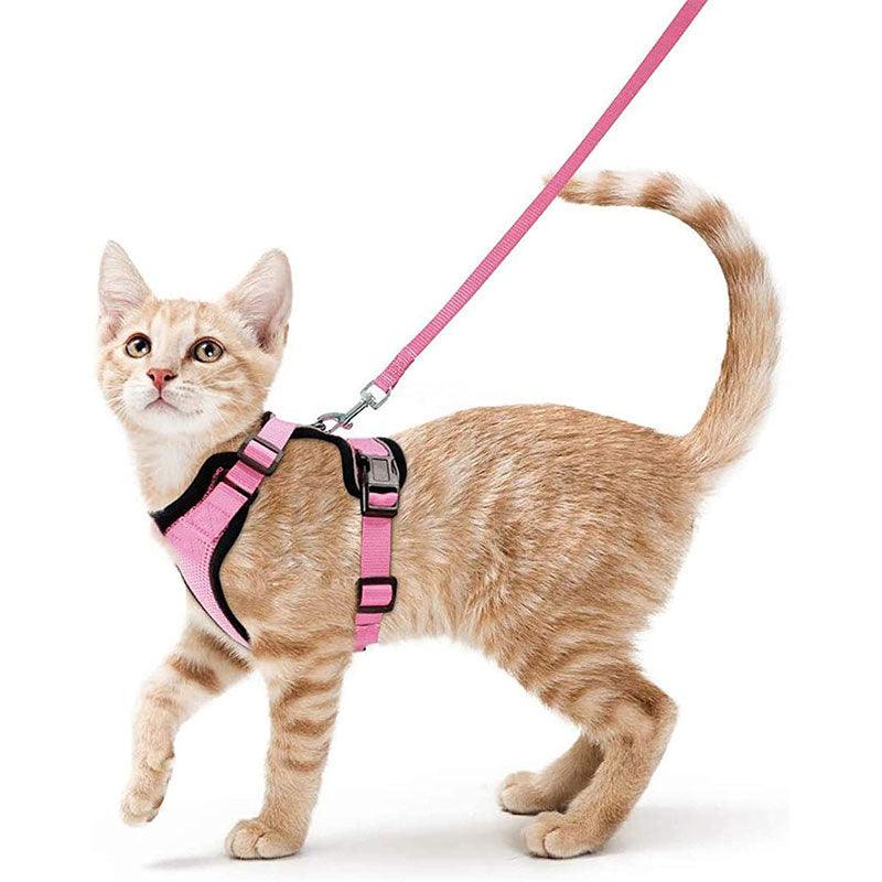 Reflective Strips Cat Leash Set Pink Vest Harnesses
