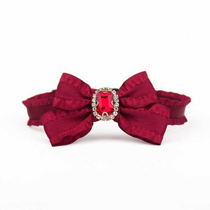 Ruffled Gemstone Bow Cat Collar - MEWCATS