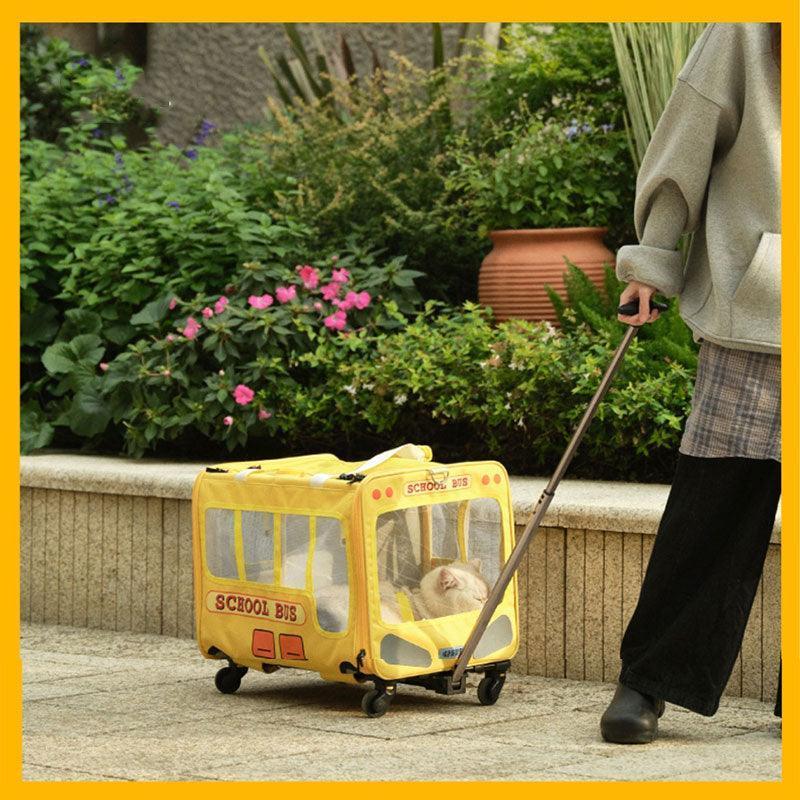 School Bus Carrier With Wheels Trolley for 2 Cats