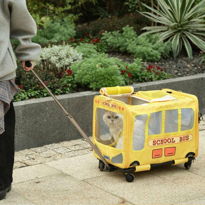 School Bus Carrier With Wheels Trolley for 2 Cats