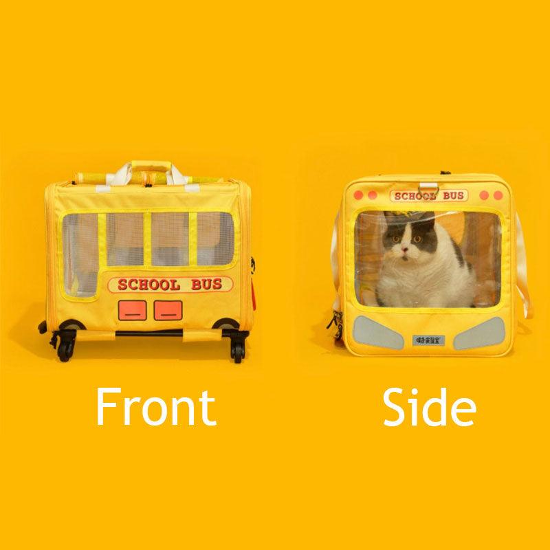 School Bus Carrier With Wheels Trolley for 2 Cats