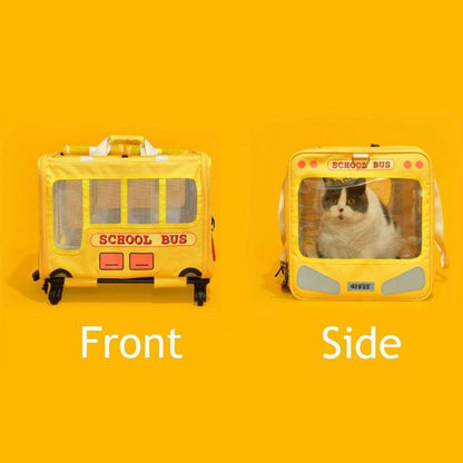 School Bus Carrier With Wheels Trolley for 2 Cats