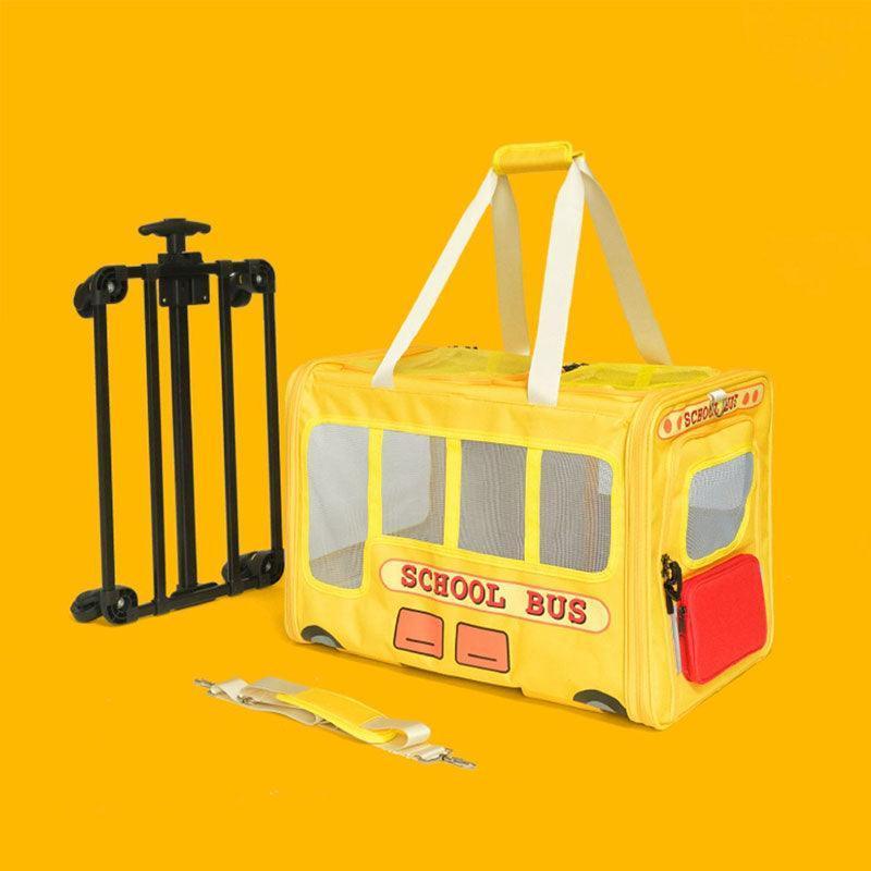 School Bus Carrier With Wheels Trolley for 2 Cats