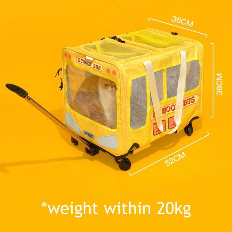 School Bus Carrier With Wheels Trolley for 2 Cats