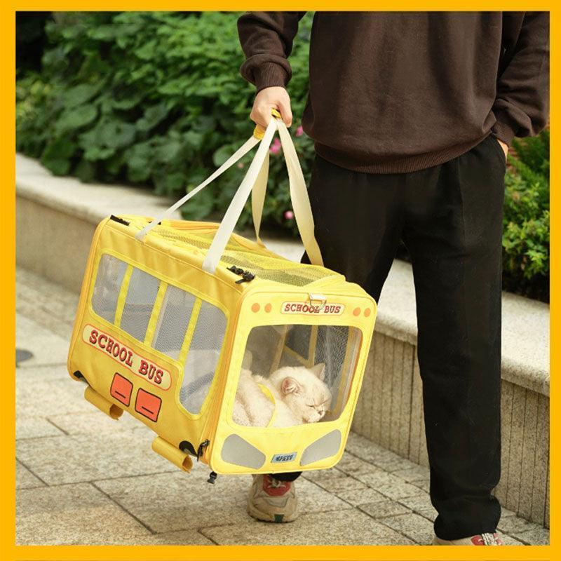 School Bus Carrier With Wheels Trolley for 2 Cats