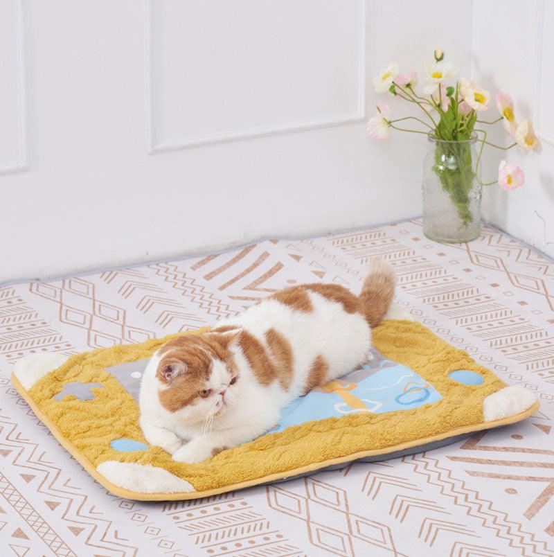 Cat Padded House Bed Warm Semi-Enclosed Yellow Pet Nest Dual-Use Pillow