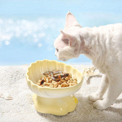 Shell Cat Food Water Bowl 2 Color Ceramic Elevated Bowl