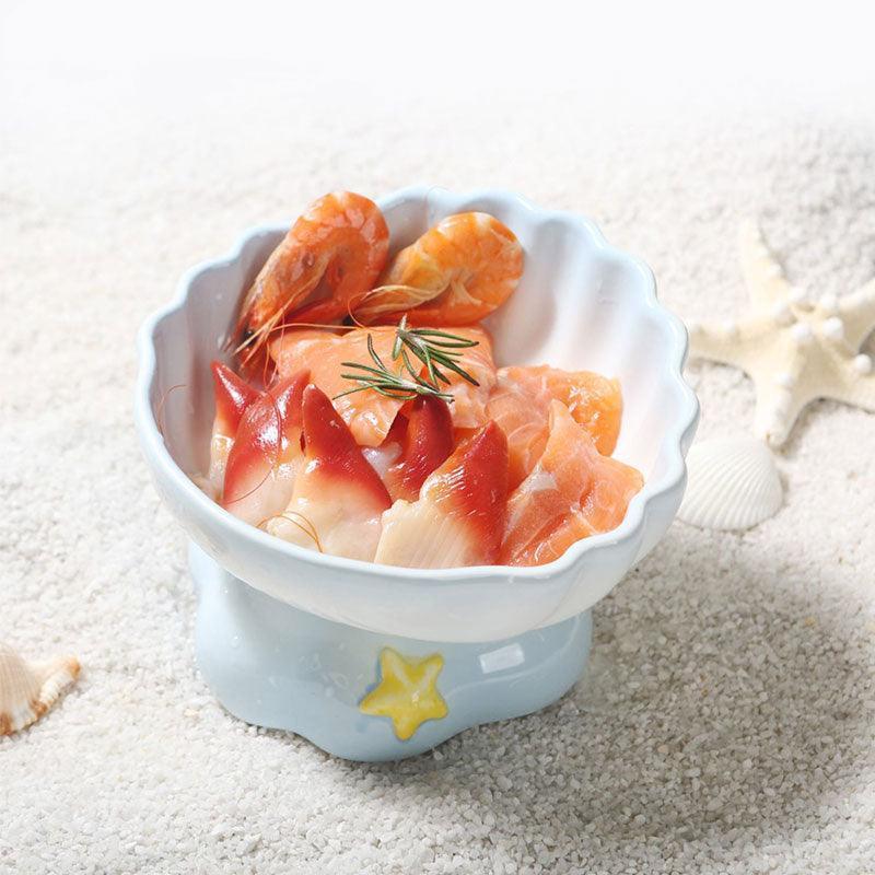 Shell Cat Food Water Bowl 2 Color Ceramic Elevated Bowl