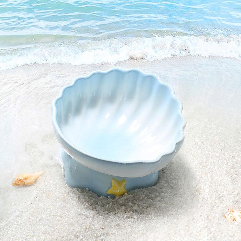 Shell Cat Food Water Bowl 2 Color Ceramic Elevated Bowl