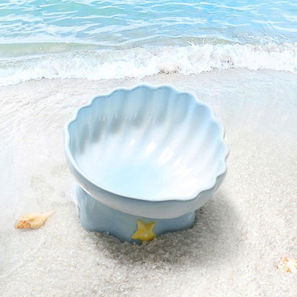 Shell Cat Food Water Bowl 2 Color Ceramic Elevated Bowl