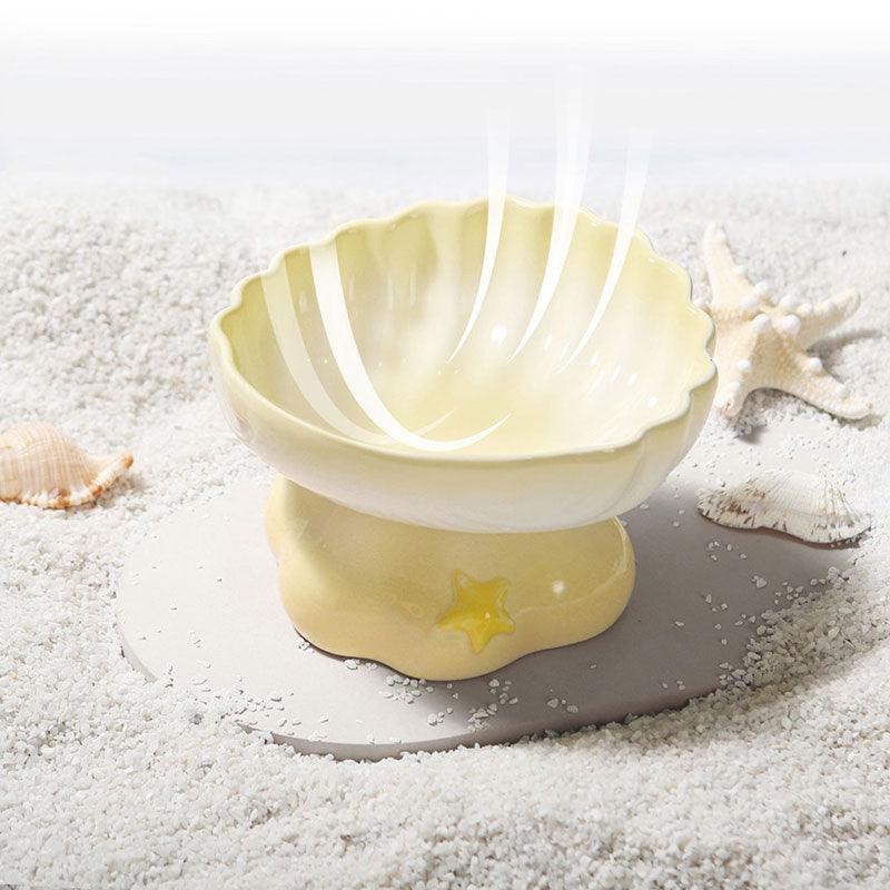 Shell Cat Food Water Bowl 2 Color Ceramic Elevated Bowl