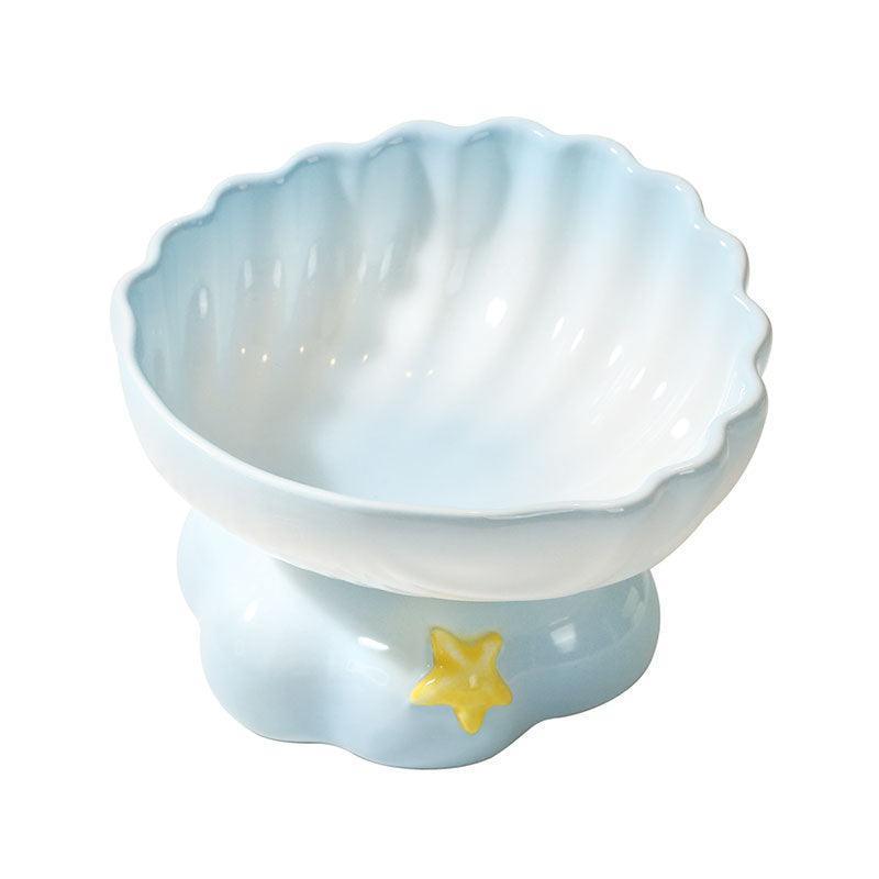 Shell Cat Food Water Bowl 2 Color Ceramic Elevated Bowl