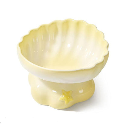 Shell Cat Food Water Bowl 2 Color Ceramic Elevated Bowl