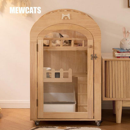 Small Wooden Cat Villa Indoor House Cottage