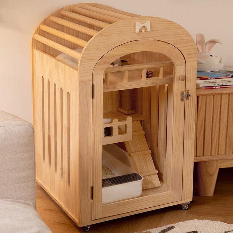 Small Wooden Cat Villa Indoor House Cottage