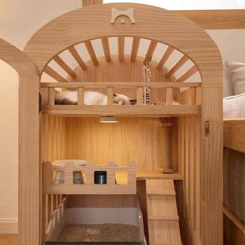 Small Wooden Cat Villa Indoor House Cottage