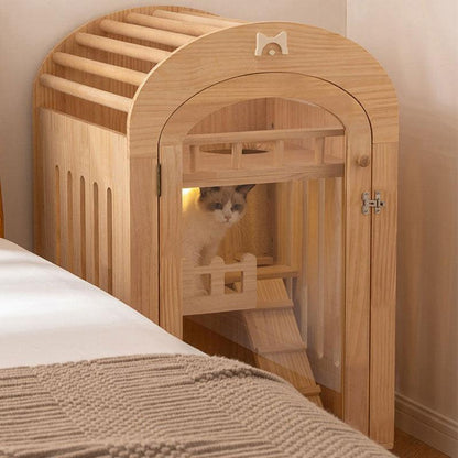 Small Wooden Cat Villa Indoor House Cottage