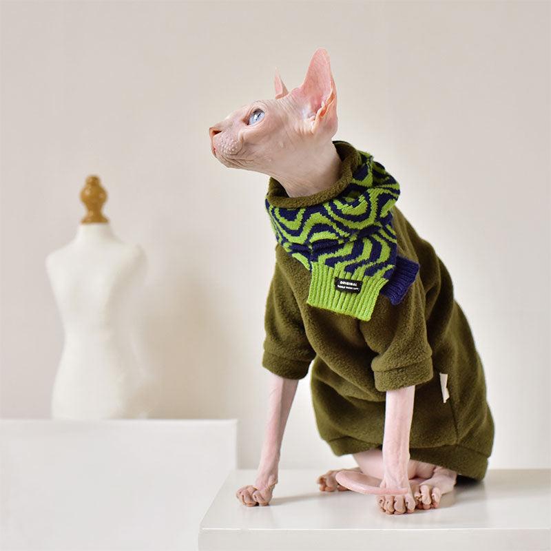 Solid Color Warm Sphynx Hairless Cat Green Clothes