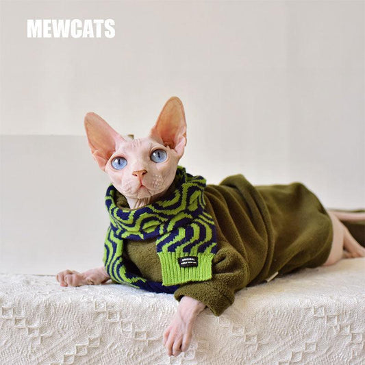 Solid Color Warm Sphynx Hairless Cat Green Clothes - MEWCATS