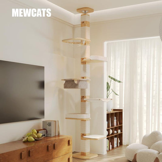 Solid Wood Floor to Ceiling Cat Climbing Tree - MEWCATS