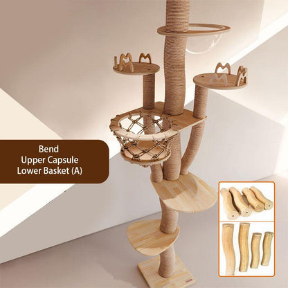 Solid Wood Multi-Layer Floor to Ceiling Cat Climbing Tree - MEWCATS