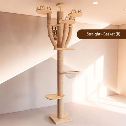 Solid Wood Multi-Layer Floor to Ceiling Cat Climbing Tree - MEWCATS
