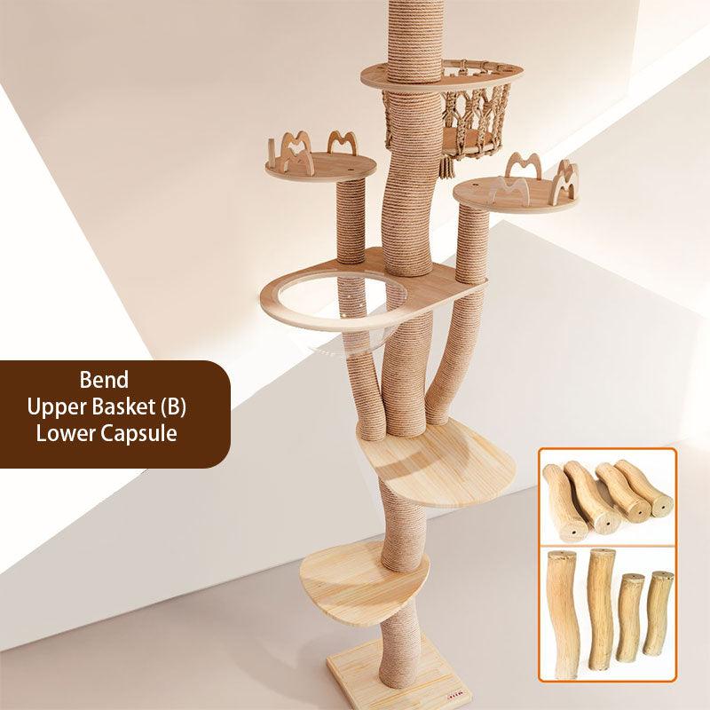 Solid Wood Multi-Layer Floor to Ceiling Cat Climbing Tree - MEWCATS