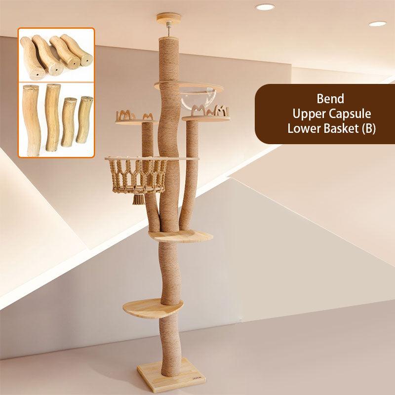 Solid Wood Multi-Layer Floor to Ceiling Cat Climbing Tree - MEWCATS