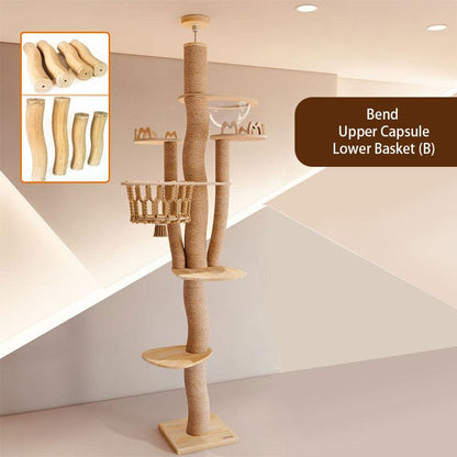 Solid Wood Multi-Layer Floor to Ceiling Cat Climbing Tree - MEWCATS