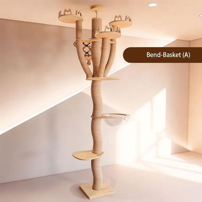 Solid Wood Multi-Layer Floor to Ceiling Cat Climbing Tree - MEWCATS