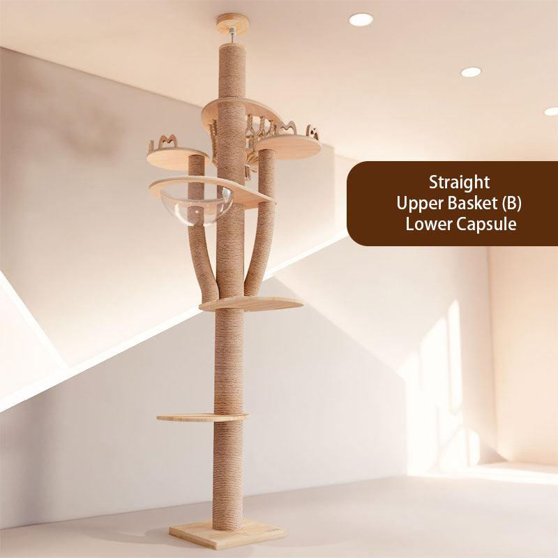 Solid Wood Multi-Layer Floor to Ceiling Cat Climbing Tree - MEWCATS