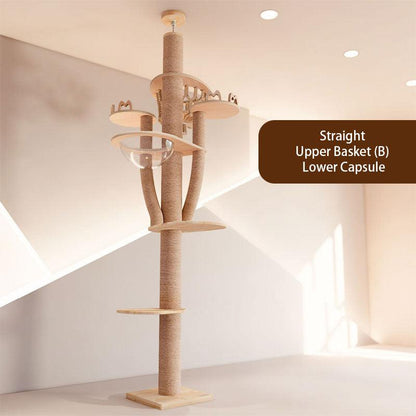 Solid Wood Multi-Layer Floor to Ceiling Cat Climbing Tree - MEWCATS